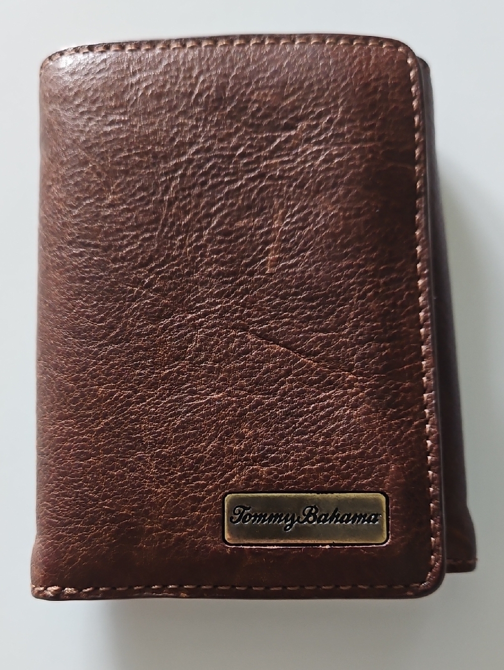Tommy Bahama Brown Leather Tri fold Wallet with Brass Logo